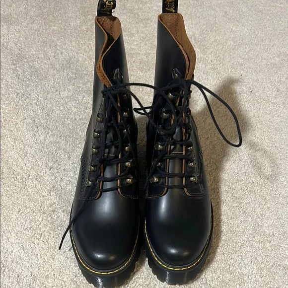 Dr. Martens Black Combat Boots with Yellow Stitching - Picture 2 of 5